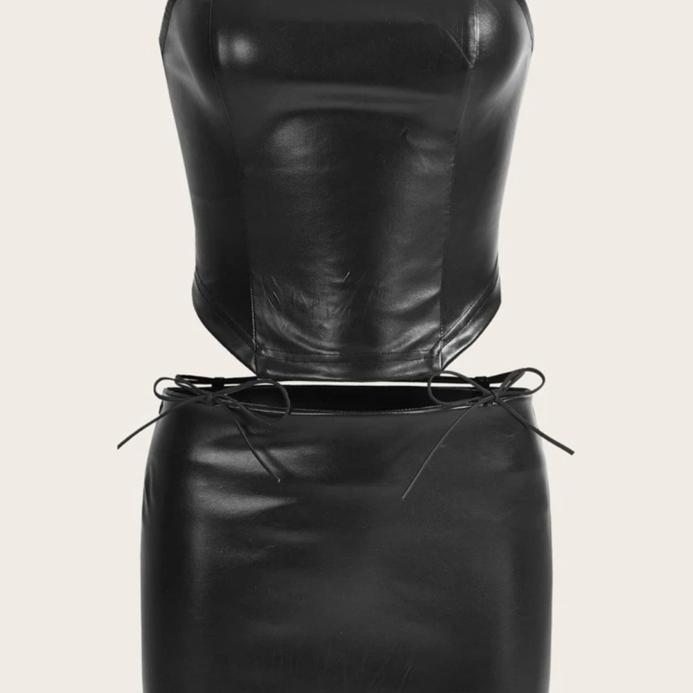 Matching leather skirt set